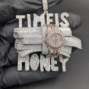 Collier Pendentif Monnaie Intemporel en Moissanite de Luxe, Breloque Montre Iced Out, Bijou Hip Hop Tendance en Argent, Cadeau - Product Image 1