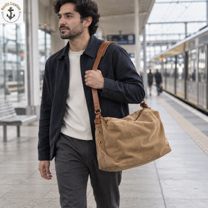 Soft <b>Waxed</b> <b>Canvas</b> Travel Duffel <b>Bag</b> with Padded Shoulder Strap | Tan Brown Weekender Luggage with Zipper Closure for Daily Trips - Product Image 3