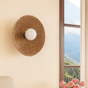 Applique murale ronde en rotin tressé à la main, fournisseur de luminaires de haute qualité - Product Image 2