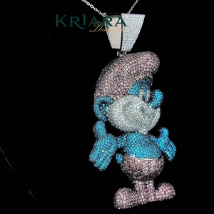 Pendentif Moissanite Smurf en Argent 925 Plaqué Rhodium et Or, Breloque Thème Dessin Animé Mignon, Cadeau Bijou Unisexe - Product Image 6