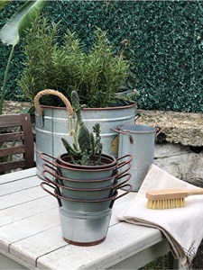 Vintage Farmhouse Metal Planter Pot With Handles Suitable For Indoor <b>Plants</b> Succulents Flowers And <b>Table</b> Styling From India - Product Image 5