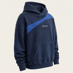<b>Mens</b> <b>Navy</b> Blue Blue Stripe Hoodie Cotton <b>Fleece</b> Sweatshirt Custom Logo Streetwear Pullover Casual Winter Hooded Top - Product Image 1