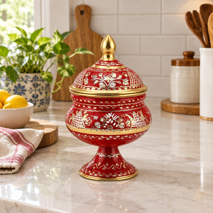 Cremeras de Latón Esmaltado Rojo con Patrón Ornamental en Oro Blanco y Base de Pedestal para Decoración Tradicional y Suministro al por Mayor - Product Image 2