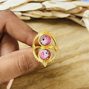 Trendy Boho Turquoise Engagement <b>Ring</b> Tribal Brass Jewelry Women 18K <b>Gold</b> Plated Bezel Set Geometric <b>Cocktail</b> <b>Ring</b> Third Party - Product Image 4