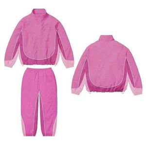 Pink Unisex <b>Racer</b> <b>Jacket</b> Sporty Style Stand Collar Zipper Closure Polyester Windproof Autumn Outerwear Regular Fit - Product Image 1