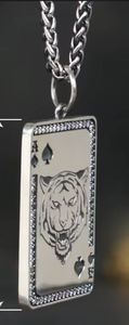Collier pendentif carte tigre en argent sterling 925, breloque rectangulaire sertie de pierres, bijoux personnalisés gravés pour soirée - Product Image 2
