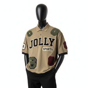 Polo en coton mélangé épais 230 GSM pour homme, kaki, design sportif avec empiècements, logo brodé, personnalisable, évacuation de l'humidité - Product Image 1