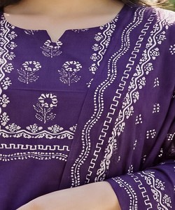 Conjunto de Muselina Moderna con Estampado a Mano, Top y Pantalón con Dupatta, para Uso Diario, Precio al por Mayor, Prenda Étnica, Color Morado - Product Image 6