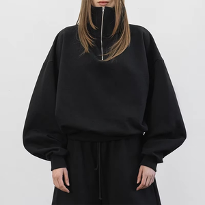 Quarter Zip up Boxy Hoodie Custom Heavy <b>Weight</b> 400gsm 100% Cotton Cropped Hoodie Unisex Fleece Zipper Hoodie - Product Image 4