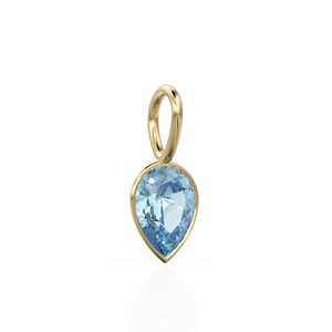 Pendentif Breloque Santa Maria Aquamarine en Or Jaune Massif 14 carats avec Sertissage Bezel / Pierre de Naissance de Mars / Pierre Précieuse Bleue de 7mm / Forme Poire - Product Image 3