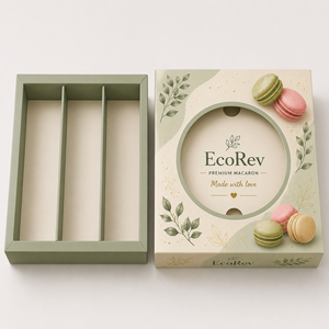 Caja de Macarons Premium ECOREV, Cuadrada, Rígida, Ecológica, de Papel Artístico con Logotipo en Lámina Dorada, para Alimentos - Product Image 4