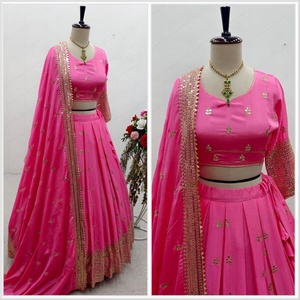 MODA SATIN SECUENCIA DE SECUENCIA EMRBOIDERY TRABAJO LEHENGA CHOLI CON DUPATTA PINK - Product Image 2
