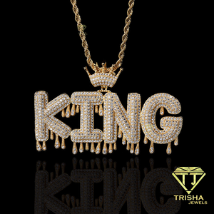 Collier Pendentif Roi Sertie de Pierres Style Hip Hop Streetwear pour Hommes, Design Couronne Goutte d'Eau, Chaîne Personnalisée - Product Image 1