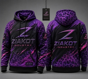 Sudadera con Capucha Deportiva 3D de Leopardo Morado, Negro y Rosa, Personalizada y Cosida, la Más Vendida de la Industria, Venta al Por Mayor Directa - Product Image 1