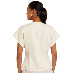 Blusa Casual de Verano para Mujer, Estilo Envolvente con Botones, Cuello en V, Manga Corta, Denim Lavado Color Marfil, Elegante, Corte Regular, para Oficina, Uso Diario - Product Image 2