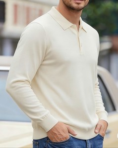 Pull en maille polyester/coton pour homme, léger et respirant, service OEM, couleur unie, col à revers, manches longues, couche de base décontractée pour le printemps - Product Image 4