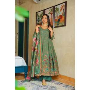 NUEVO Salwar Kameez de Diseño para Mujer, Ropa de Fiesta, Muselina Pesada con Estampado Digital, Secado Rápido, para Todas las Temporadas, Completamente Cosido, con Forro Interior - Product Image 1