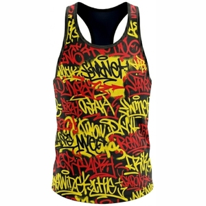 Camiseta sin mangas con estampado de grafiti personalizado MRI, cuello redondo, estilo urbano, transpirable, poliéster, estampado por sublimación, patrón de letras, chaleco. - Product Image 1