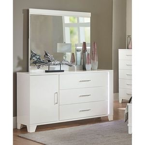 Comò moderno camera da letto 1pc mobili in legno bianco lucido con luce LED striscia di scaffali regolabili cassetti - Product Image 2