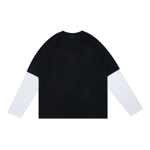 Conjunto de Dos Piezas de Ropa Urbana para Hombre de Alta Calidad, Camiseta Holgada con Hombros Caídos, Corte Holgado, Color en Contraste, Manga Larga, Estilo en Capas - Product Image 5