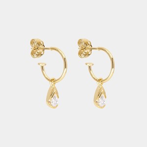 Tear Drop Diamond <b>Hoop</b> <b>Earring</b> 14k <b>Solid</b> Gold Solitaire Pear Lab Grown Dainty Half Bezel Set Minimalist Huggie Jewelry Wholesale - Product Image 1