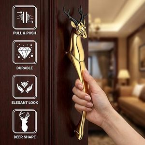 Manija de Puerta de Latón con Forma de Ciervo Dorado, Diseño Contemporáneo para Hotel, Villa, Salón de Banquetes - Product Image 3