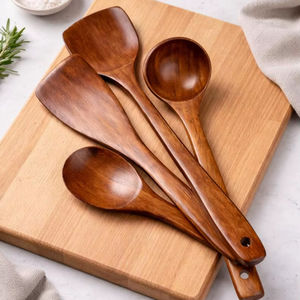 Ensemble d'ustensiles de cuisine en bois d'olivier faits à la main, résistants à la chaleur, en bois massif, 4 pièces - Product Image 1