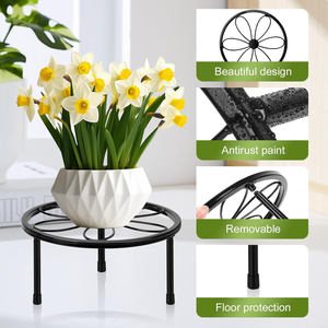 Black Metal <b>Plant</b> Stand Indoor Outdoor Flower <b>Pot</b> Holder Elevated Planter Riser Decorative Garden Display Stand - Product Image 4
