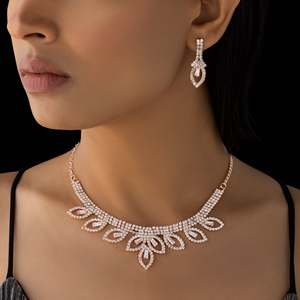 PRAO Anti-Tarnish <b>Crystal</b> Leaves Necklace and Earrings <b>Set</b> Fashion Jewelry for Women - Product Image 4