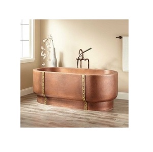 Double Wall Hammered Copper Freestanding Bathtub Ornate Decorative Trim Luxury Soaking Tub Eco-Friendly Durable Oval Shape. - Product Image 2