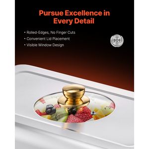 Set da Buffet in Acciaio Inossidabile da 8 Qt, 4 Pezzi, con Scaldavivande Rettangolare Manuale a Temperatura Controllata e Coperchio in Vetro - Product Image 3