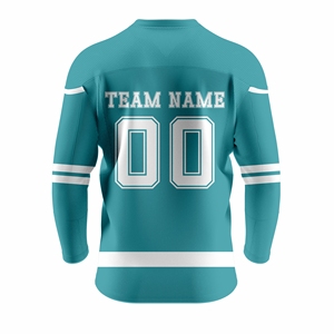 เสื้อฮอกกี้น้ำแข็งสั่งทำพิเศษ สีเขียวอมฟ้า คอวี แขนยาว ระบายเหงื่อได้ดี พิมพ์ลายแบบซับลิเมชั่น ชุดทีม สำหรับผู้ใหญ่ ใส่ได้ทั้งชายและหญิง จากโรงงานโดยตรง - Product Image 3