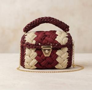 Bolso Metálico con Borde Marrón, Bolso Hecho a Mano con Perlas, Bolso de Dos Asas, Bolso de Hombro Estilo Boho, Tejido de Cordón de Algodón para Mujer - Product Image 1