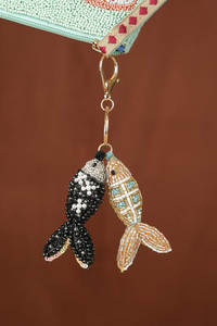 Elegant Handmade Embroidery Keychain with Glass Beads Decorative <b>Bag</b> <b>Charm</b> - Product Image 3