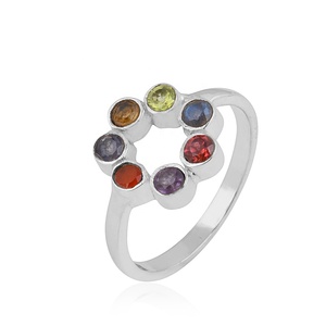 925 Sterling Silver Multi Gemstone Circle Flower Ring Handmade Bezel Set Rainbow Gemstone Ring for Women - Product Image 1