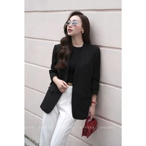 OEM ODM <b>Women's</b> Long Sleeve Collarless Blazer <b>Smart</b> Casual Workwear Suit <b>Jacket</b> - Product Image 4