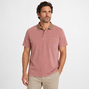 Polo en coton Oxford de haute qualité, manches courtes, couleur unie, design décontracté avec poche, finition lavée, longueur normale - Product Image 3