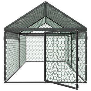 Pollaio in Metallo Impermeabile per 4-6 Galline 1x2x1 m Gabbia per Piccoli Animali con Tetto a Punta e Doppie Porte - Product Image 6