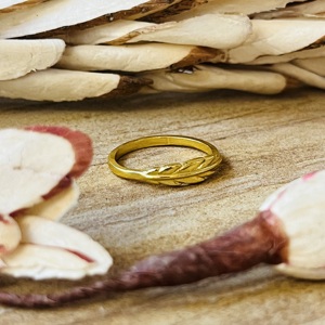 Trendy Design Brass <b>Rings</b> Boho Feather Band Minimalist Brass <b>Rings</b> For Women 18k Gold Plated Nature Jewelry Wholesale/OEM/ODM - Product Image 5