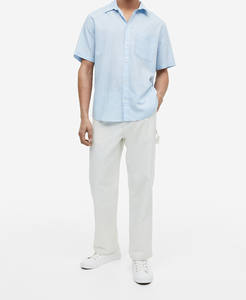 Chemises habillées décontractées pour hommes, coupe ample, bleues, à manches longues, col rabattu, sur mesure, 100 % coton, été - Product Image 6