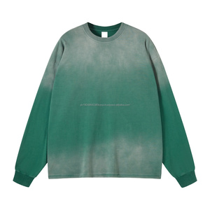 Mode décontracté sweat à capuche surdimensionné Vintage lavé dégradé hommes chemises équipage T-shirt à manches longues épais 380gsm unisexe - Product Image 3