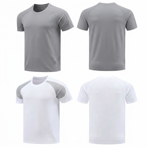 Camiseta de hombre moderna y a la moda, de secado rápido, manga corta, cuello redondo, gris y blanca, transpirable, con paneles de malla gris, corte ajustado. - Product Image 1