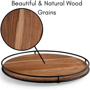 Circular Wood Ottoman Tray <b>Matte</b> Black Iron Wire Rim Coffee <b>Table</b> Decorative Tray - Product Image 4