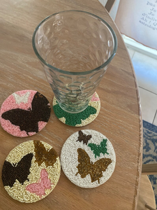 Handmade Eco-Friendly Luxury Customizable Seed <b>Bead</b> & Cotton <b>Coasters</b> Set of 4 Butterfly Designs by Whimsy Art Craft - Product Image 2