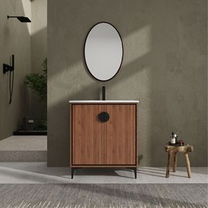 Mobile bagno freestanding da 30 pollici con 2 ante in legno ingegnerizzato e lavabo - Mobili bagno moderni - Product Image 2