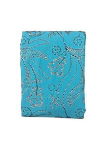Tissu en coton bleu ciel de qualité supérieure, brodé de sequins, motif floral et spirale, travail de sequins sur toute la surface, tissu doux tissé pour robe - Product Image 5