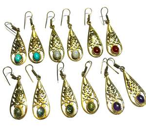 Boucles d'oreilles pendantes tendance en laiton plaqué argent avec pierres précieuses turquoise, pierre de lune et onyx, pour femmes, cadeau pour les amoureux - Product Image 2