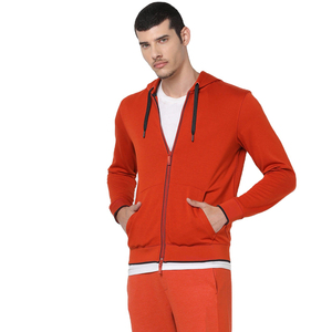 Sudadera con Capucha y Cierre para Hombre, Color Naranja, Corte Regular, Estilo Casual para Otoño, Tejido de Algodón, Color Sólido, Diseño con Bolsillos - Product Image 5