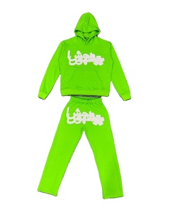 Custom 3D Puff Print Logo High Quality Men's Oversized <b>Polyester</b> <b>Tracksuit</b> Set Plus Size High Street Sun Faded Patchwork Hoodie - Product Image 2