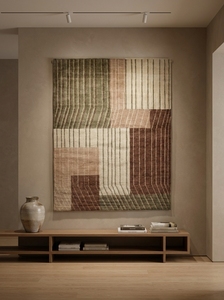 Tapis tibétain moderne fait main en laine, motif géométrique abstrait rayé, tapis de luxe contemporain pour la vente en gros - Product Image 1